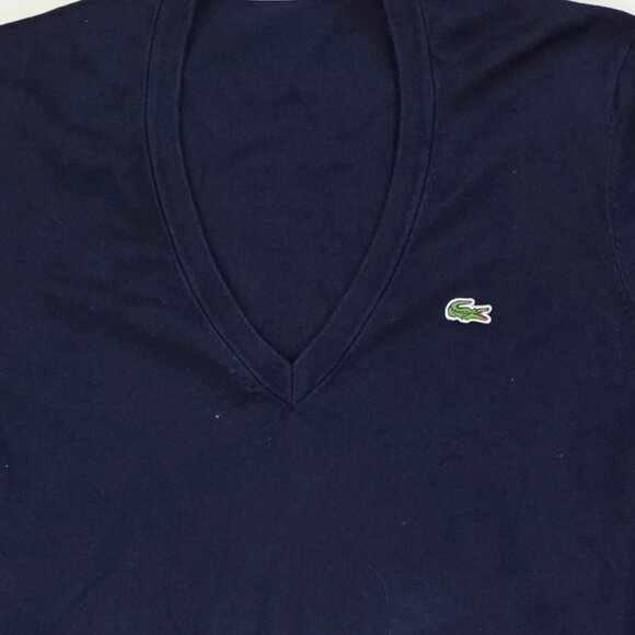 Lacoste Size Euro 42 US Large Mens Nave V Neck Long Sleeve Chest Logo Sweater - Picture 5 of 9